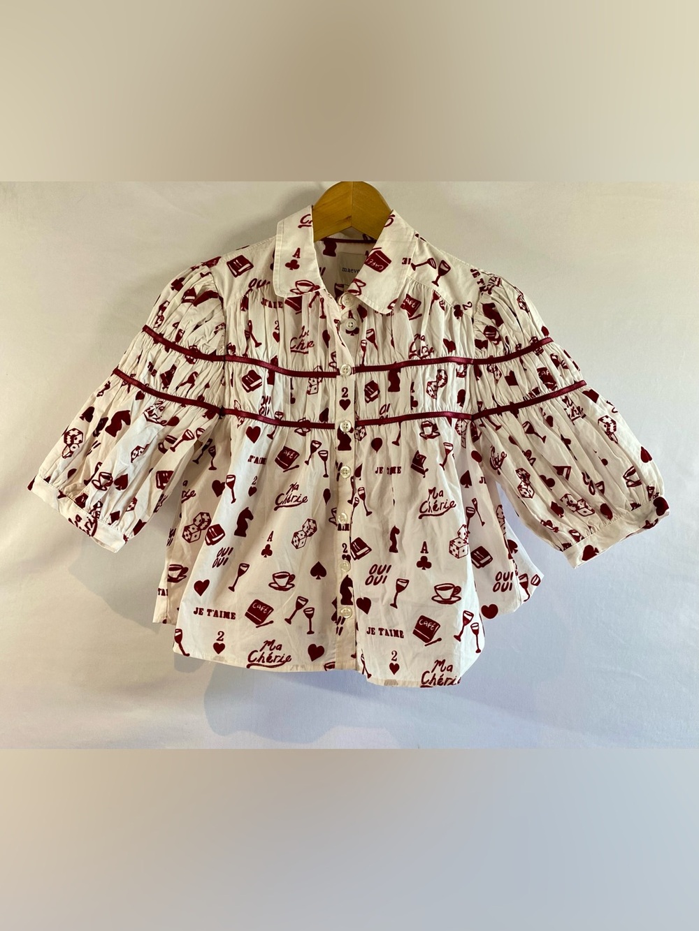 Maeve Anthropologie Leandra Paris Puff Sleeve Crop Blouse, size XS, NWT - Picture 2 of 9